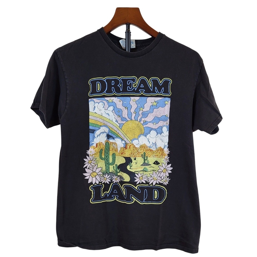 Delta Apparel Dream Land Desert Graphic T-Shirt Mens M Black Psychedelic Tee - Picture 1 of 7